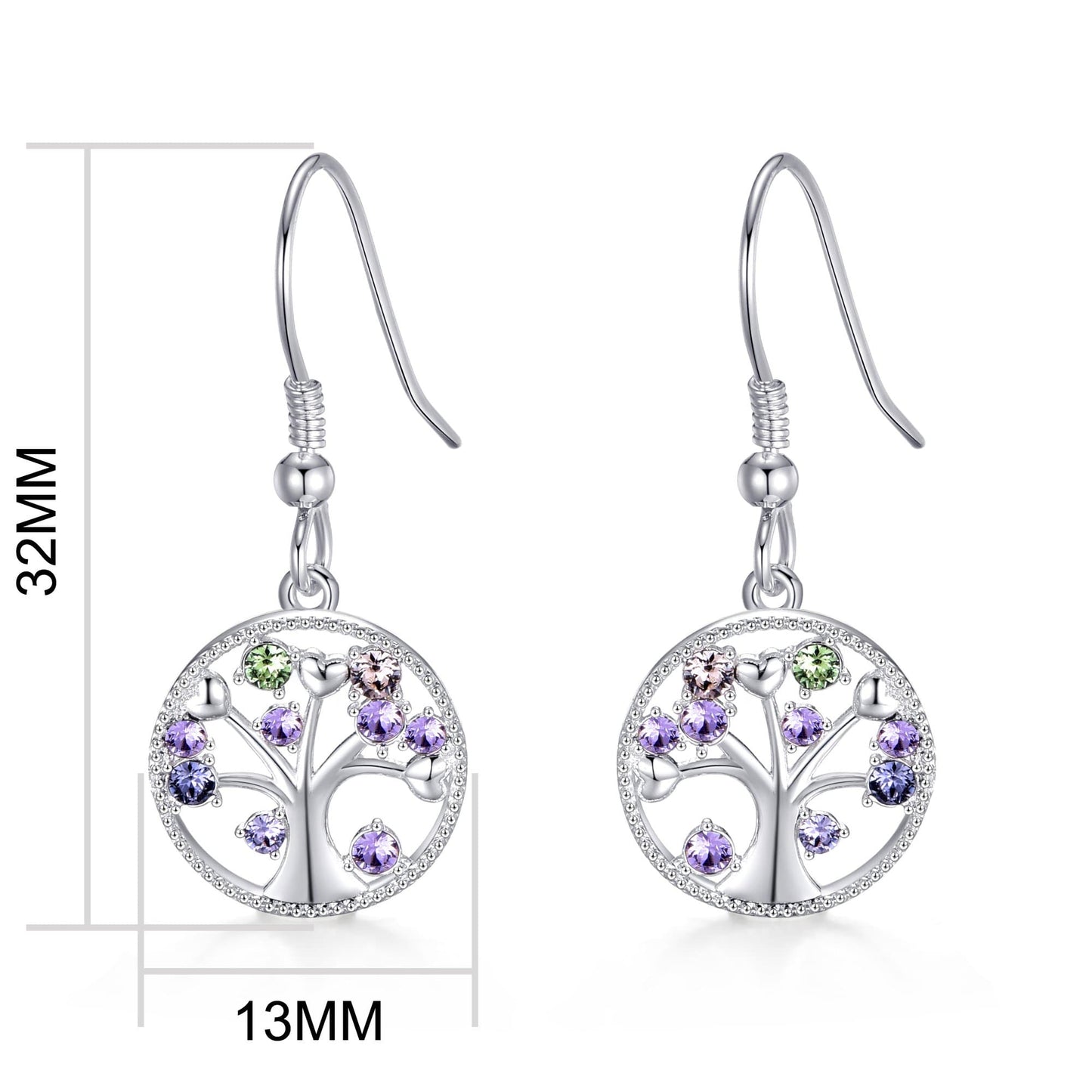 Silver Plated Chakra Tree of Life Drop Earrings Created with Crystals from Zircondia®