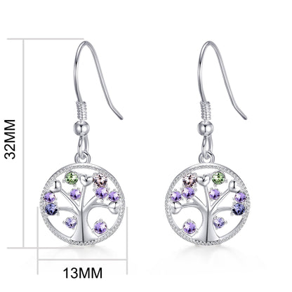 Silver Plated Chakra Tree of Life Drop Earrings Created with Crystals from Zircondia®