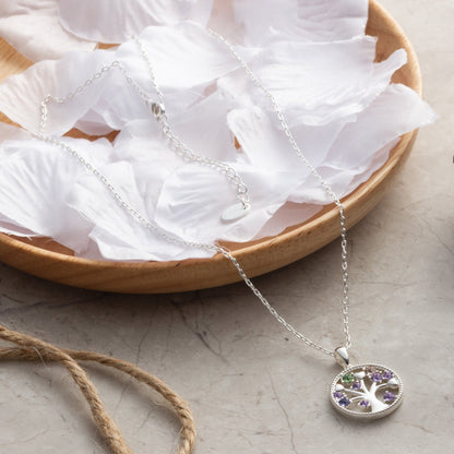 Collier Arbre de Vie Chakra Plaqué Argent Créé avec des Cristaux Zircondia®