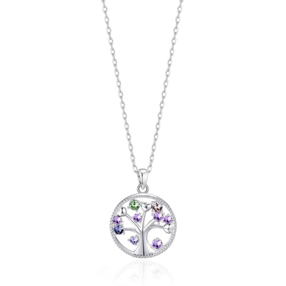 Silver Plated Chakra Tree of Life Necklace Created with Zircondia® Crystals