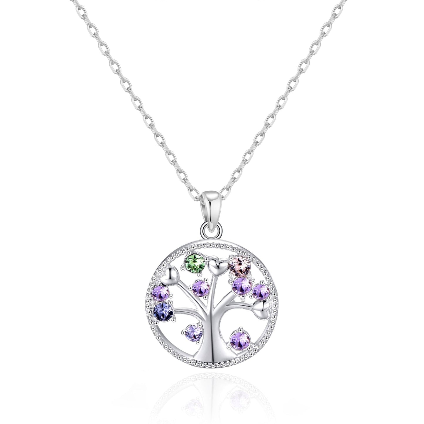 Silver Plated Chakra Tree of Life Necklace Created with Zircondia® Crystals