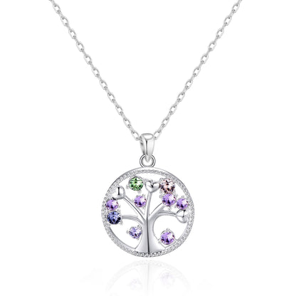 Silver Plated Chakra Tree of Life Necklace Created with Zircondia® Crystals