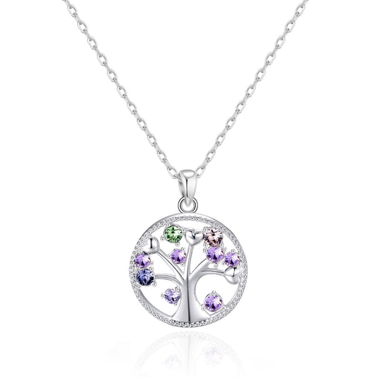 Silver Plated Chakra Tree of Life Necklace Created with Zircondia® Crystals