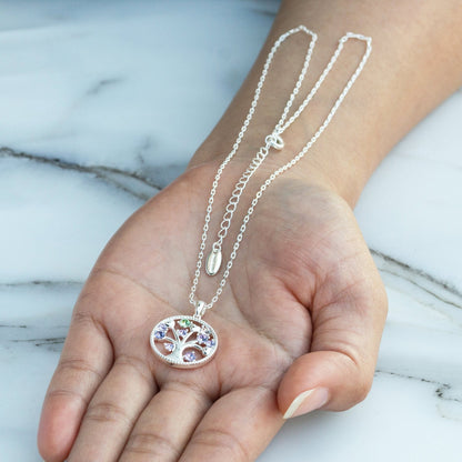Collier Arbre de Vie Chakra Plaqué Argent Créé avec des Cristaux Zircondia®