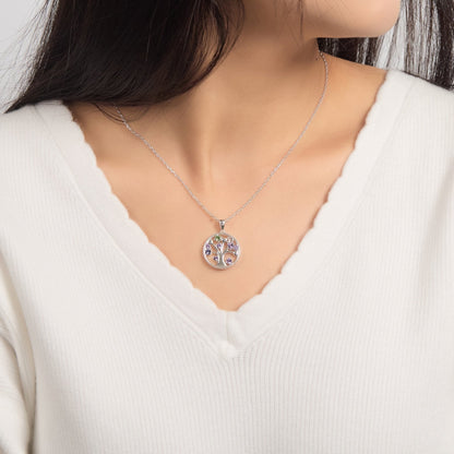 Collier Arbre de Vie Chakra Plaqué Argent Créé avec des Cristaux Zircondia®
