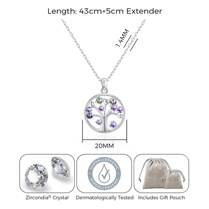 Silver Plated Chakra Tree of Life Necklace Created with Zircondia® Crystals