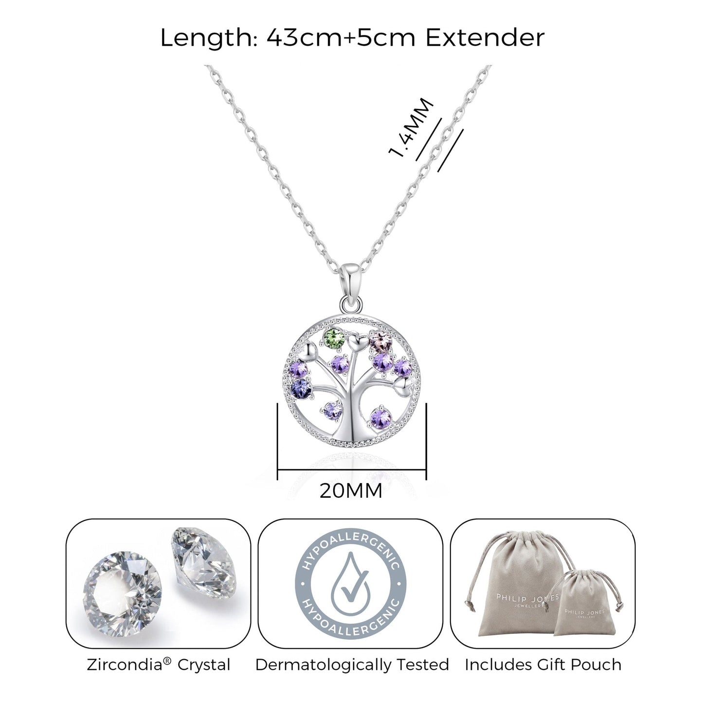 Collier Arbre de Vie Chakra Plaqué Argent Créé avec des Cristaux Zircondia®