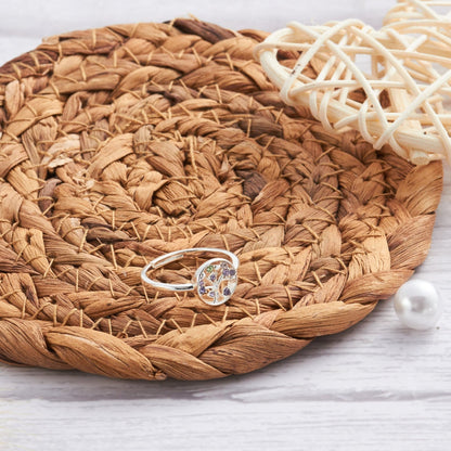 Silver Plated Chakra Tree of Life Ring Created with Zircondia® Crystals