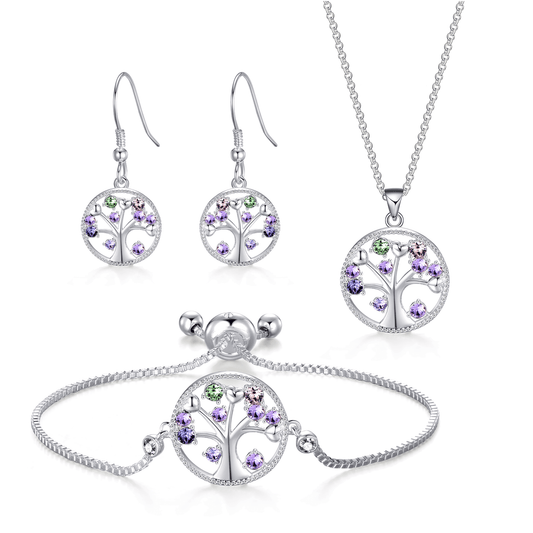 Silver Plated Chakra Tree of Life Set Created with Zircondia® Crystals