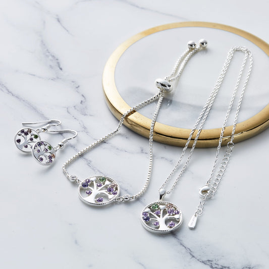 Silver Plated Chakra Tree of Life Set Created with Zircondia® Crystals