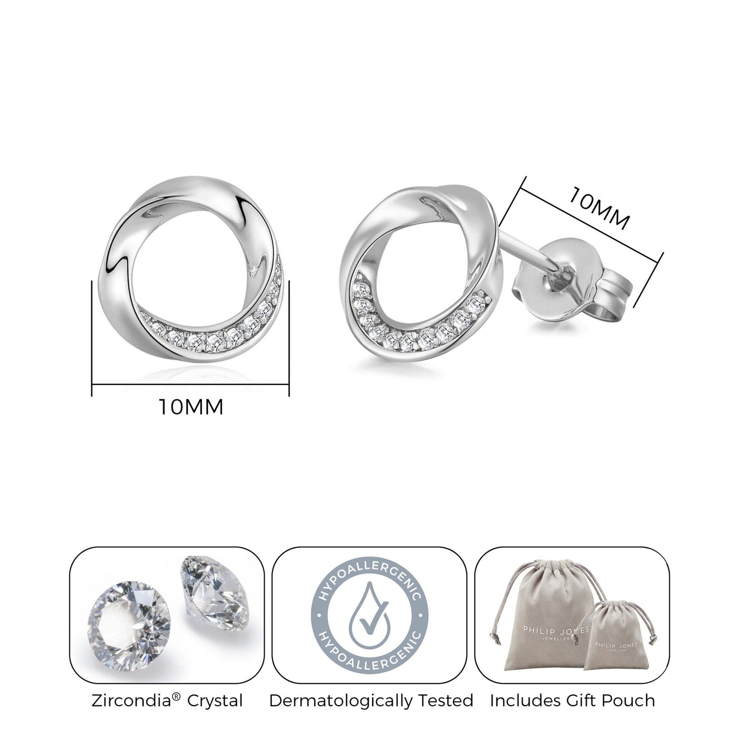 Silver Plated Circle Twist Earrings Created with Zircondia® Crystals