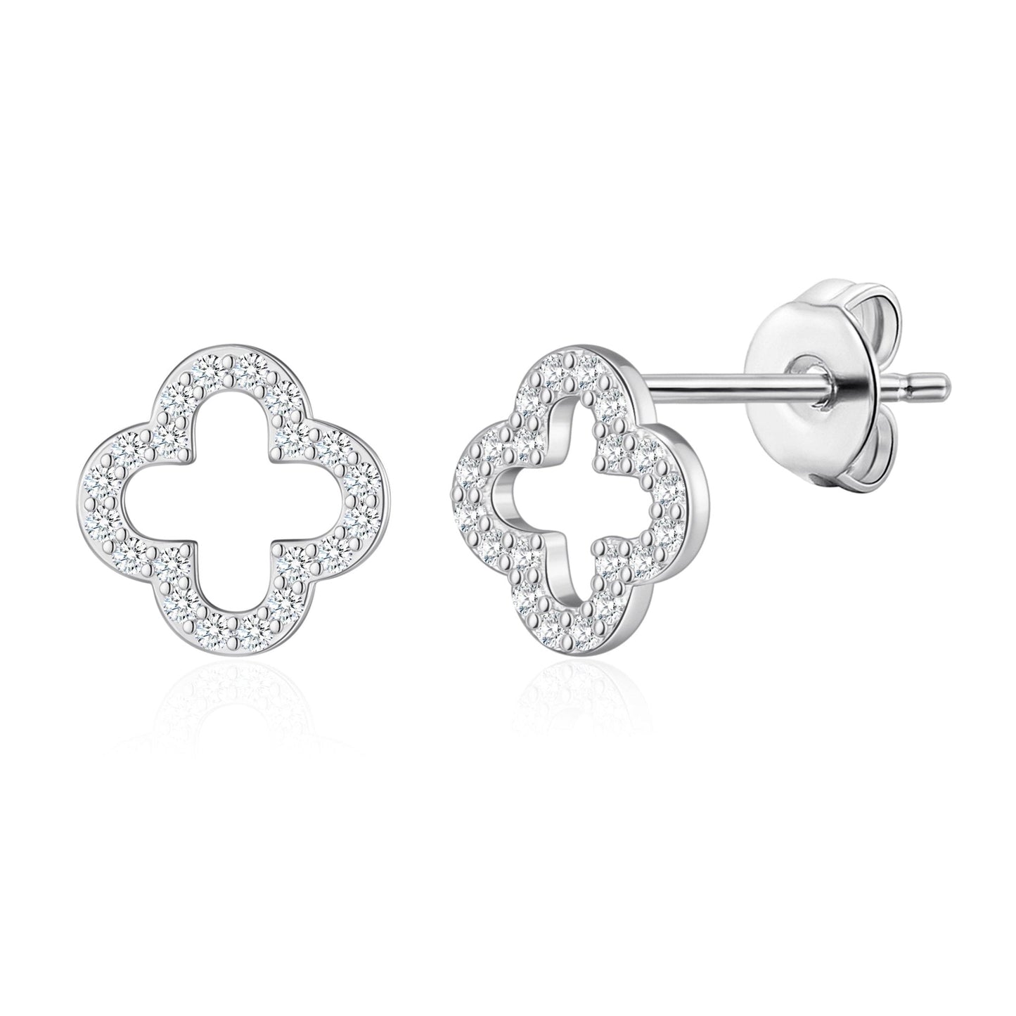 Silver Plated Clover Earrings Created with Zircondia® Crystals