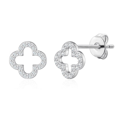 Silver Plated Clover Earrings Created with Zircondia® Crystals