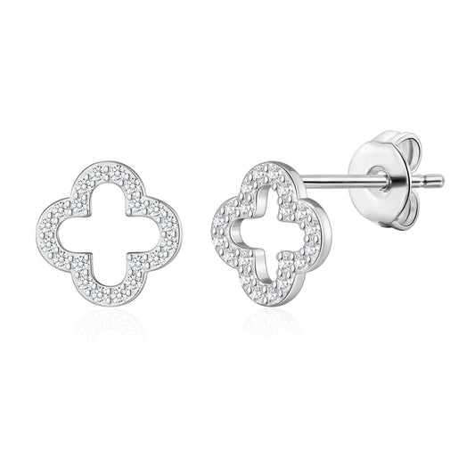Silver Plated Clover Earrings Created with Zircondia® Crystals
