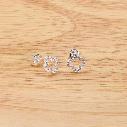 Silver Plated Clover Earrings Created with Zircondia® Crystals