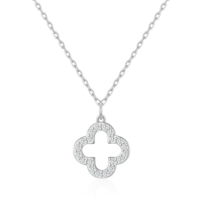 Silver Plated Clover Necklace Created with Zircondia® Crystals
