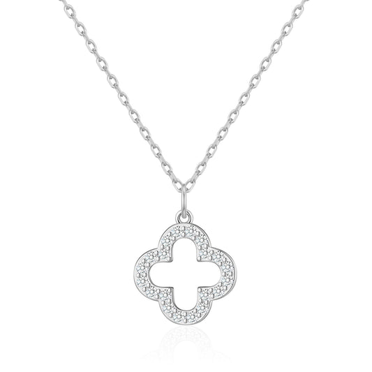 Silver Plated Clover Necklace Created with Zircondia® Crystals