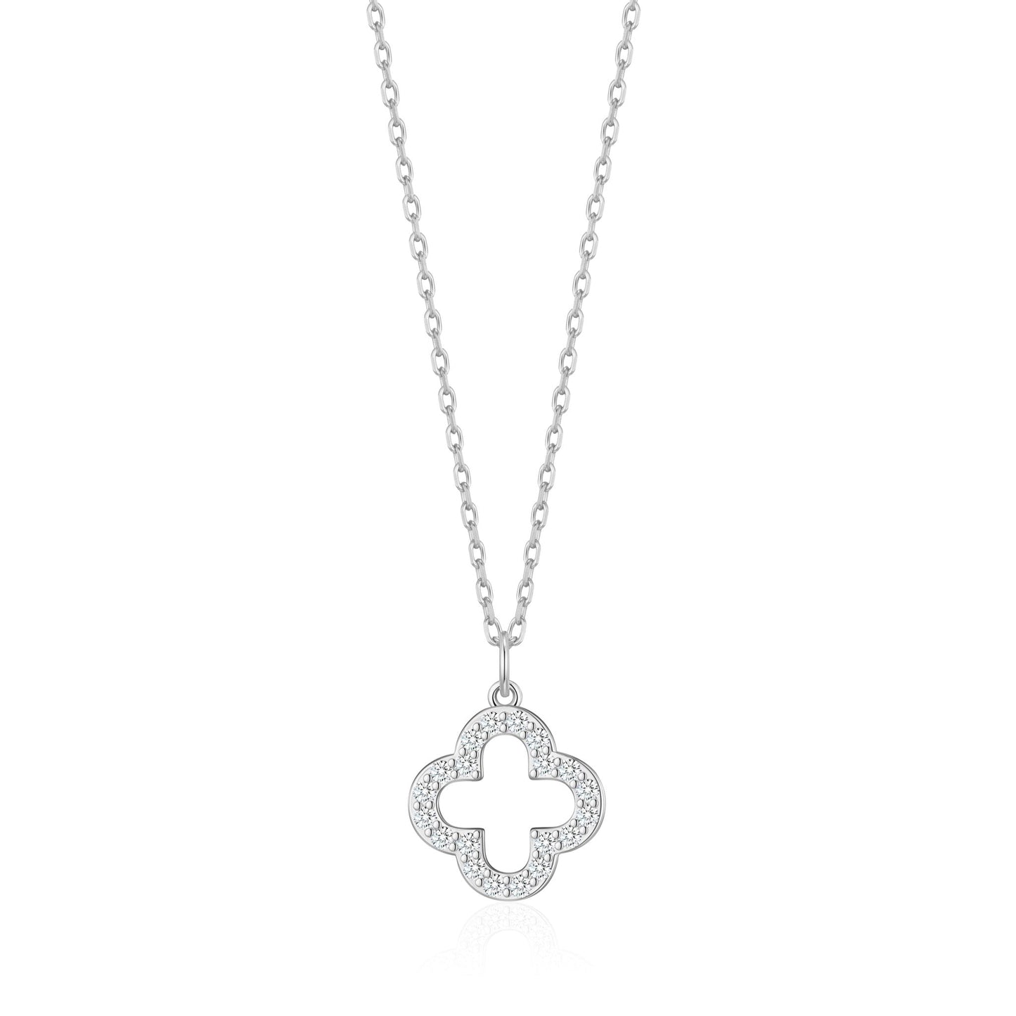Silver Plated Clover Necklace Created with Zircondia® Crystals