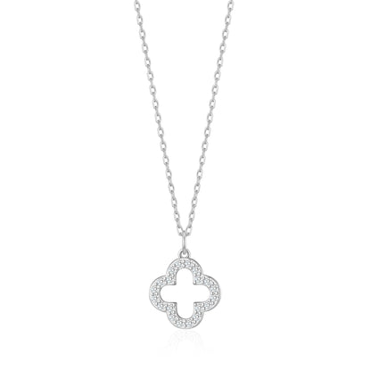 Silver Plated Clover Necklace Created with Zircondia® Crystals