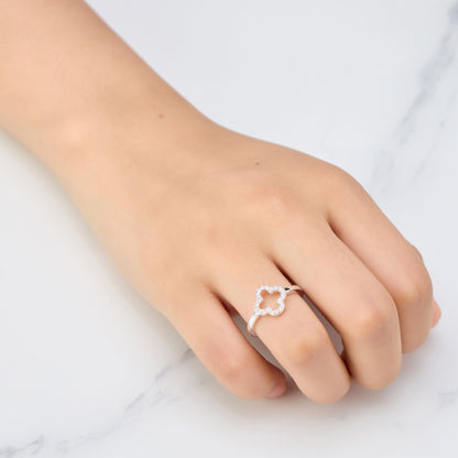 Silver Plated Clover Ring Created with Zircondia® Crystals