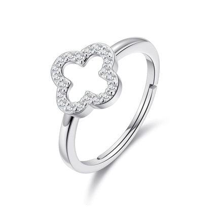 Silver Plated Clover Ring Created with Zircondia® Crystals
