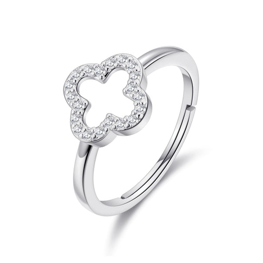 Silver Plated Clover Ring Created with Zircondia® Crystals