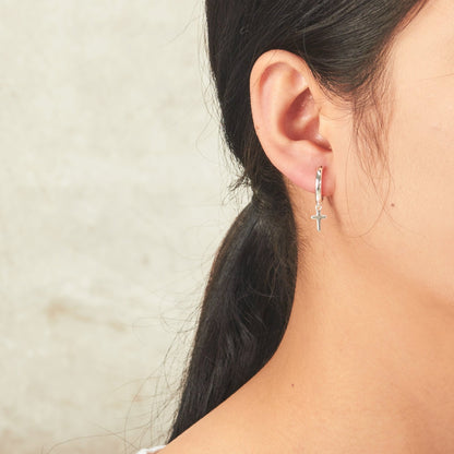 Silver Plated Cross Charm Hoop Earrings
