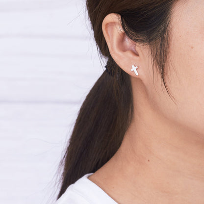 Silver Plated Cross Stud Earrings