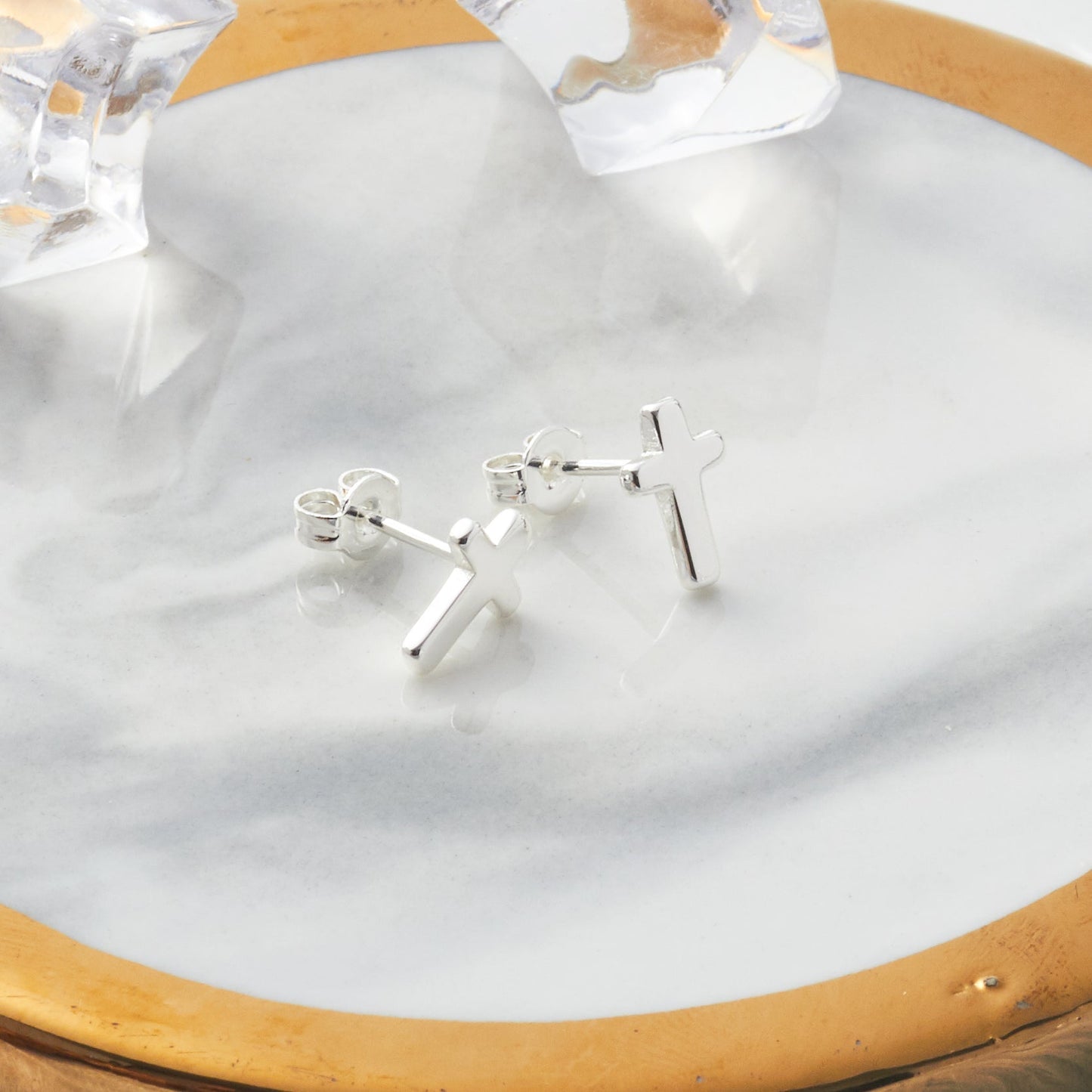 Silver Plated Cross Stud Earrings