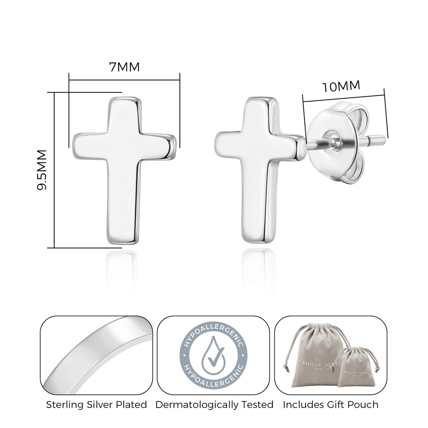 Silver Plated Cross Stud Earrings