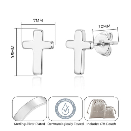 Silver Plated Cross Stud Earrings