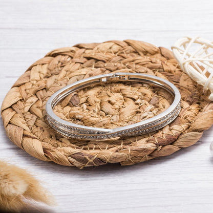 Silver Plated Crossover Bangle Created with Zircondia® Crystals (7 Inch)