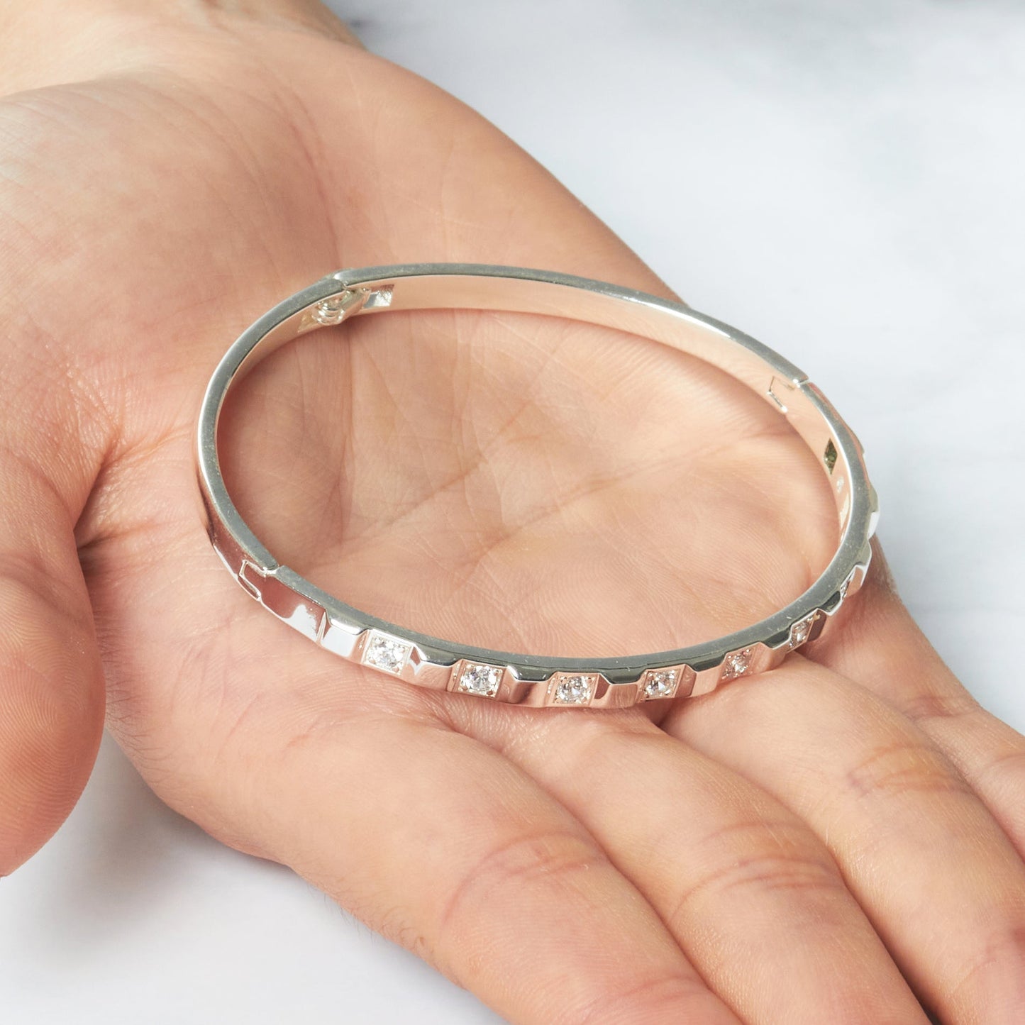 Silver Plated Cubic Bangle Created with Zircondia® Crystals (7 Inch)