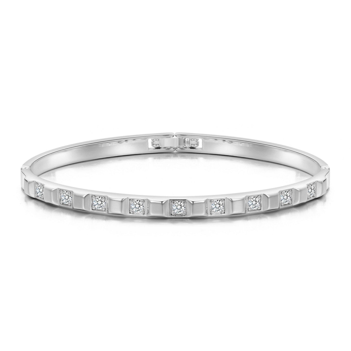 Silver Plated Cubic Bangle Created with Zircondia® Crystals (7 Inch)
