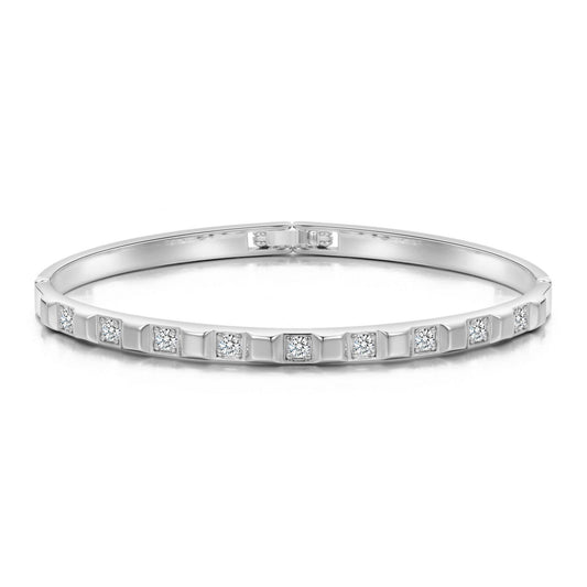 Silver Plated Cubic Bangle Created with Zircondia® Crystals (7 Inch)