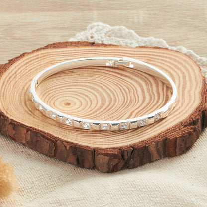 Silver Plated Cubic Bangle Created with Zircondia® Crystals (7 Inch)