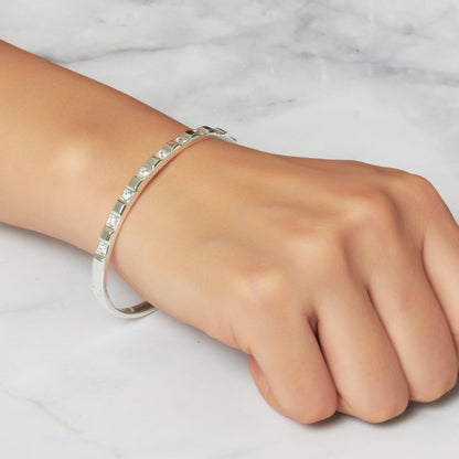 Silver Plated Cubic Bangle Created with Zircondia® Crystals (7 Inch)
