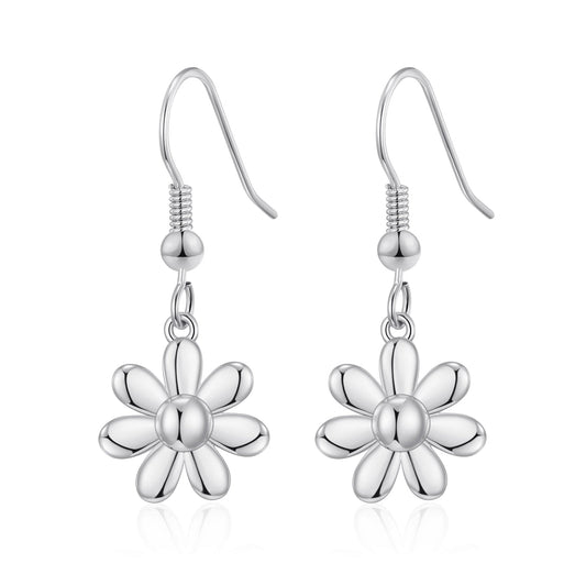 Silver Plated Daisy Drop Earrings