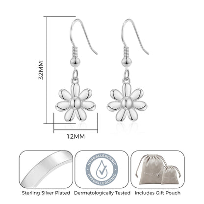 Silver Plated Daisy Drop Earrings