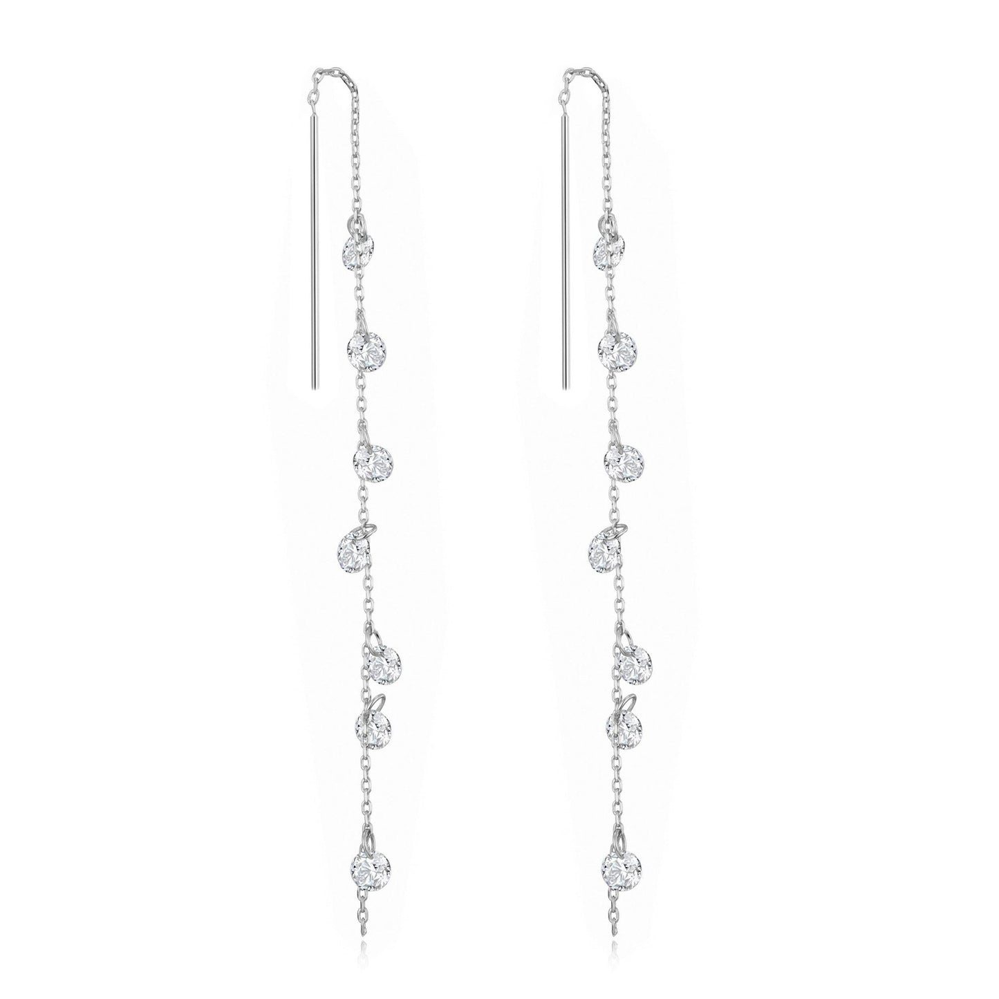 Silver Plated Dangle Thread Earrings Created with Zircondia® Crystals