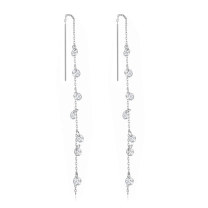 Silver Plated Dangle Thread Earrings Created with Zircondia® Crystals