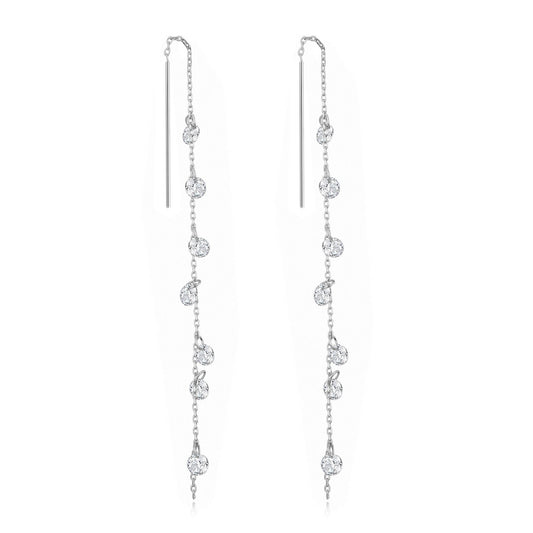 Silver Plated Dangle Thread Earrings Created with Zircondia® Crystals