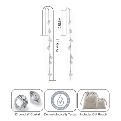 Silver Plated Dangle Thread Earrings Created with Zircondia® Crystals
