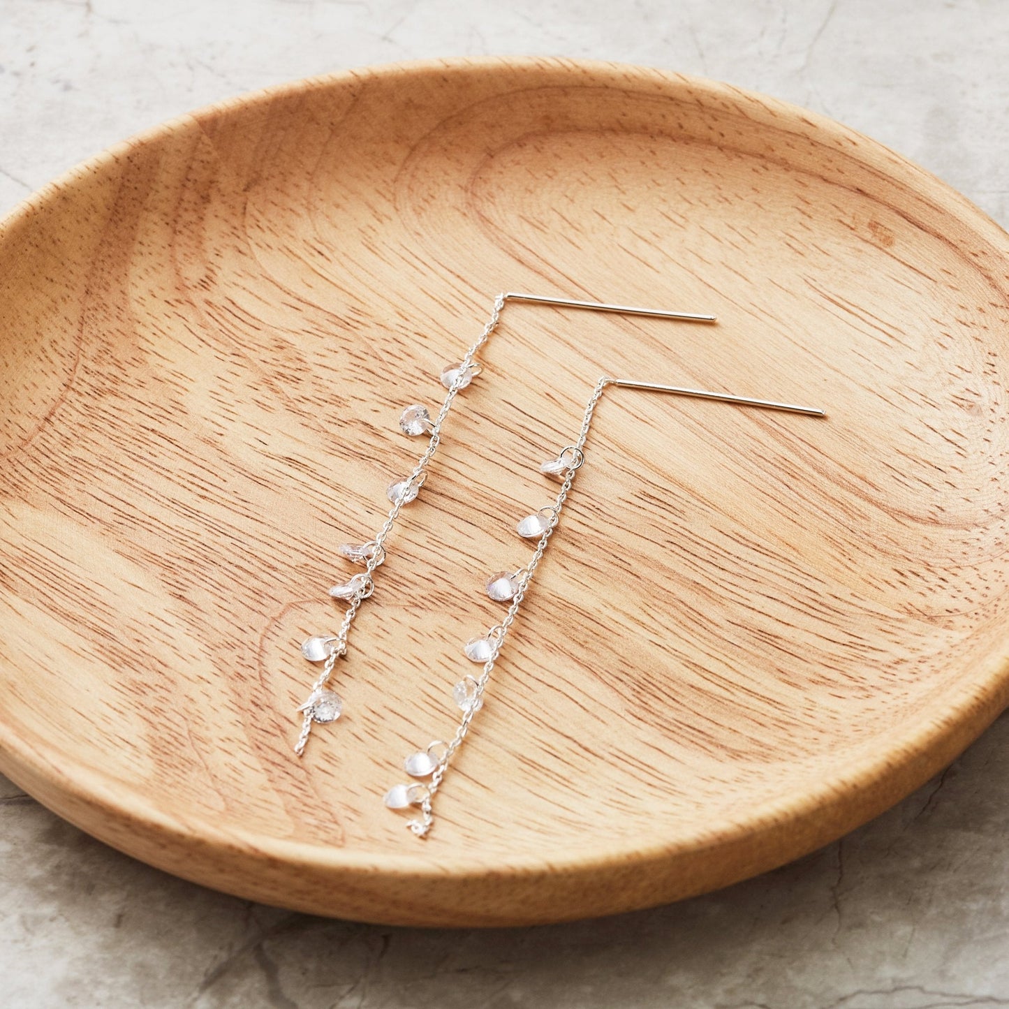 Silver Plated Dangle Thread Earrings Created with Zircondia® Crystals