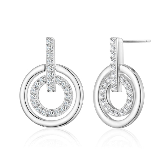 Silver Plated Double Circle Drop Earrings Created with Zircondia® Crystals