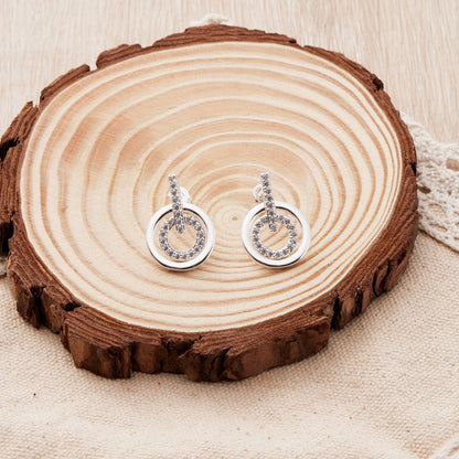 Silver Plated Double Circle Drop Earrings Created with Zircondia® Crystals