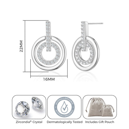 Silver Plated Double Circle Drop Earrings Created with Zircondia® Crystals