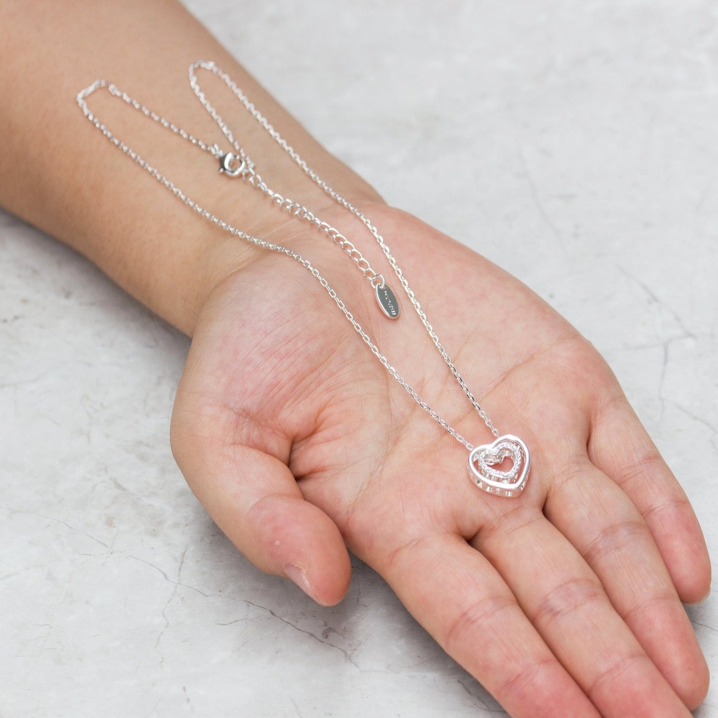 Silver Plated Double Heart Necklace Created with Zircondia® Crystals