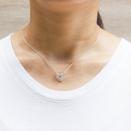 Silver Plated Double Heart Necklace Created with Zircondia® Crystals