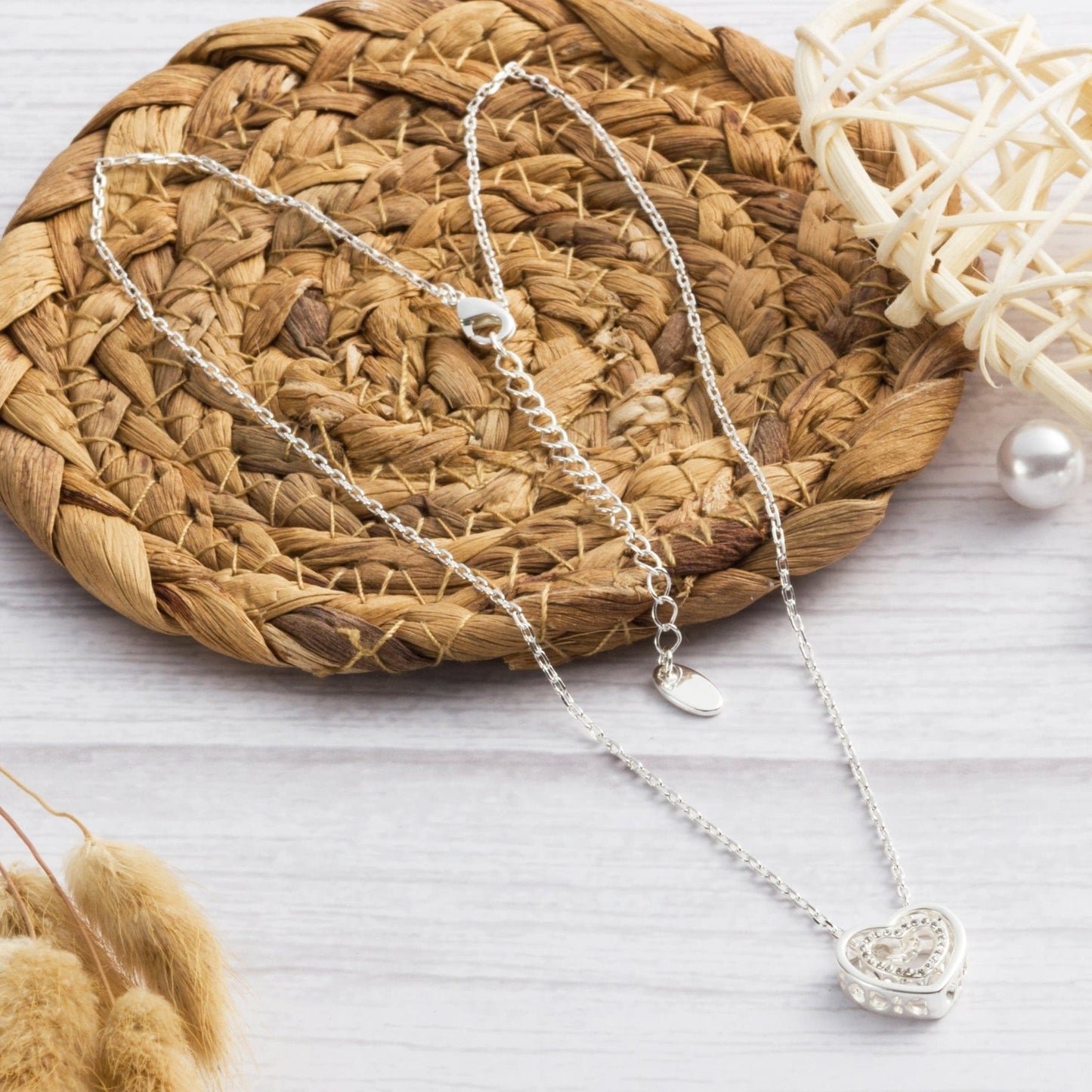 Silver Plated Double Heart Necklace Created with Zircondia® Crystals